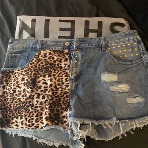 Shein leopard distressed jean shorts
